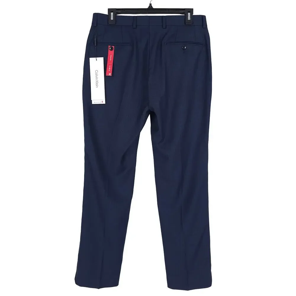 Calvin Klein Mens Slim Fit Suit Pants 32x30 Navy Blue Birdseye Wool Stretch NWT